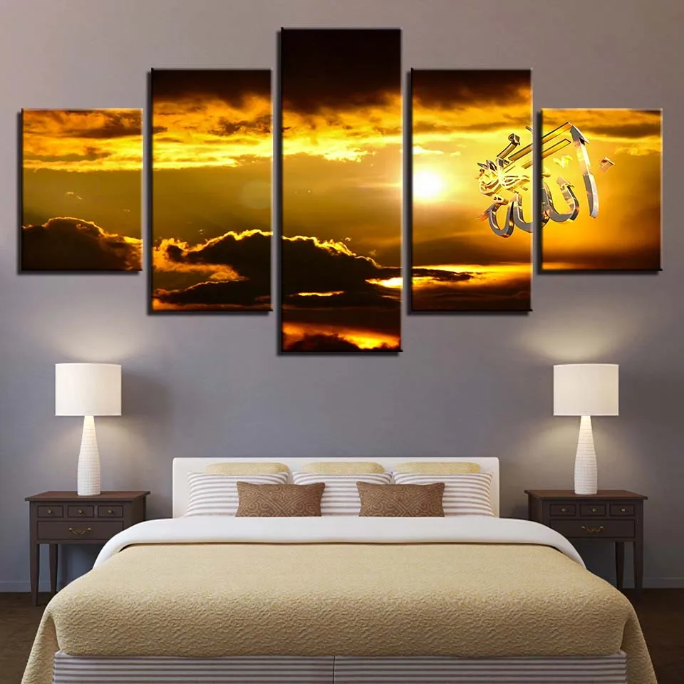 

Frame Canvas Painting HD Prints Home Decoration 5 Pieces Setting Sun Wall Art Modular Cloud Pictures Landscape Artwork Poster