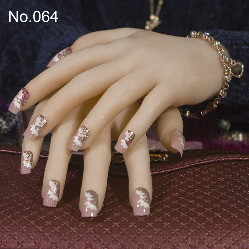 JQ 24 шт./компл. квадратный накладные ногти из акрила с цветочным дизайном искусственный Французский Поддельные накладные ногти полное покрытие нормальных размеров ноготь невесты советы - Цвет: 064