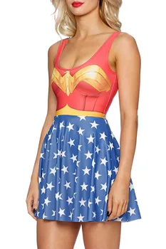 

3D Print Super Women Girl Summer Dresses Cosplay Wonder Woman Costume Vestidos Sleeveless Sexy A-line Dress Plus size