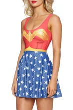 3D принт супер Для женщин летние платья для девочек Косплэй Wonder Woman костюм Vestidos рукавов Сексуальная платье трапециевидной формы Большие размеры
