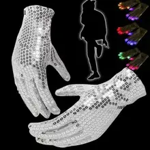 New Sequins Flashing Gloves Glow 7 Mode LED Rave Light Finger Lighting Mitt Toy finger led gloves