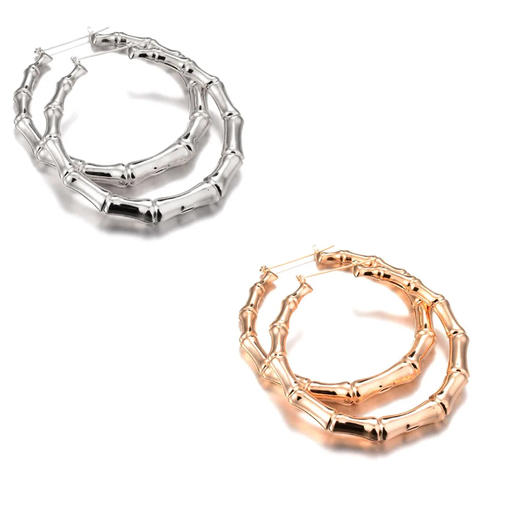 

1/Pair New Arrival Trendy Bamboo Hoop Earrings Women Female Gold Silver Color Color Classic Jewelry Gifts