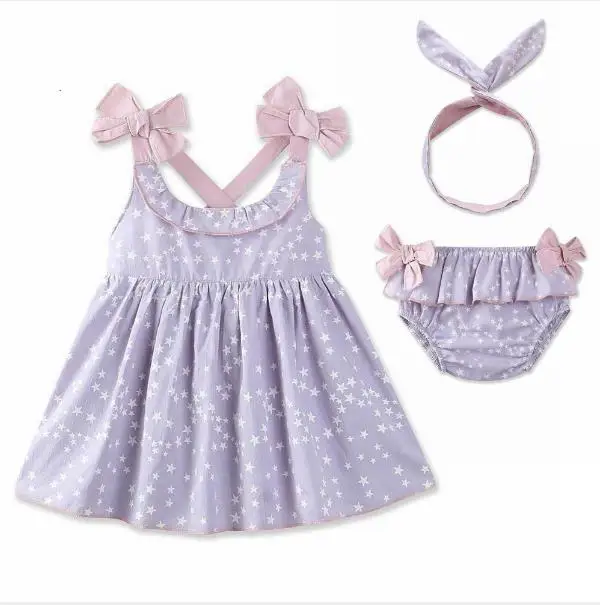 

2018 summer baby girl clothes fashion dress three-piece set girls hair dress PP