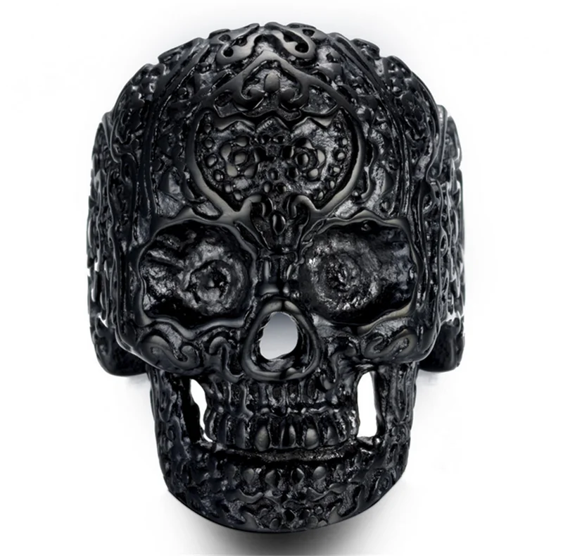 

Vintage Skull Men's Punk Style Flower Skull Biker Ring Fashion Skeleton Jewelry Black/Gold Color Biker Ring Male Skull Jewelry