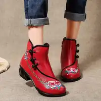 AARDIMI Designer ยี่ห้อปักผู้หญิงข้อเท้ารองเท้าหนังวัวผู้หญิงรองเท้าส้นสูงฤดูหนาว Snow Boots ผู้หญิง Retro สุภาพสตรีรองเท้า