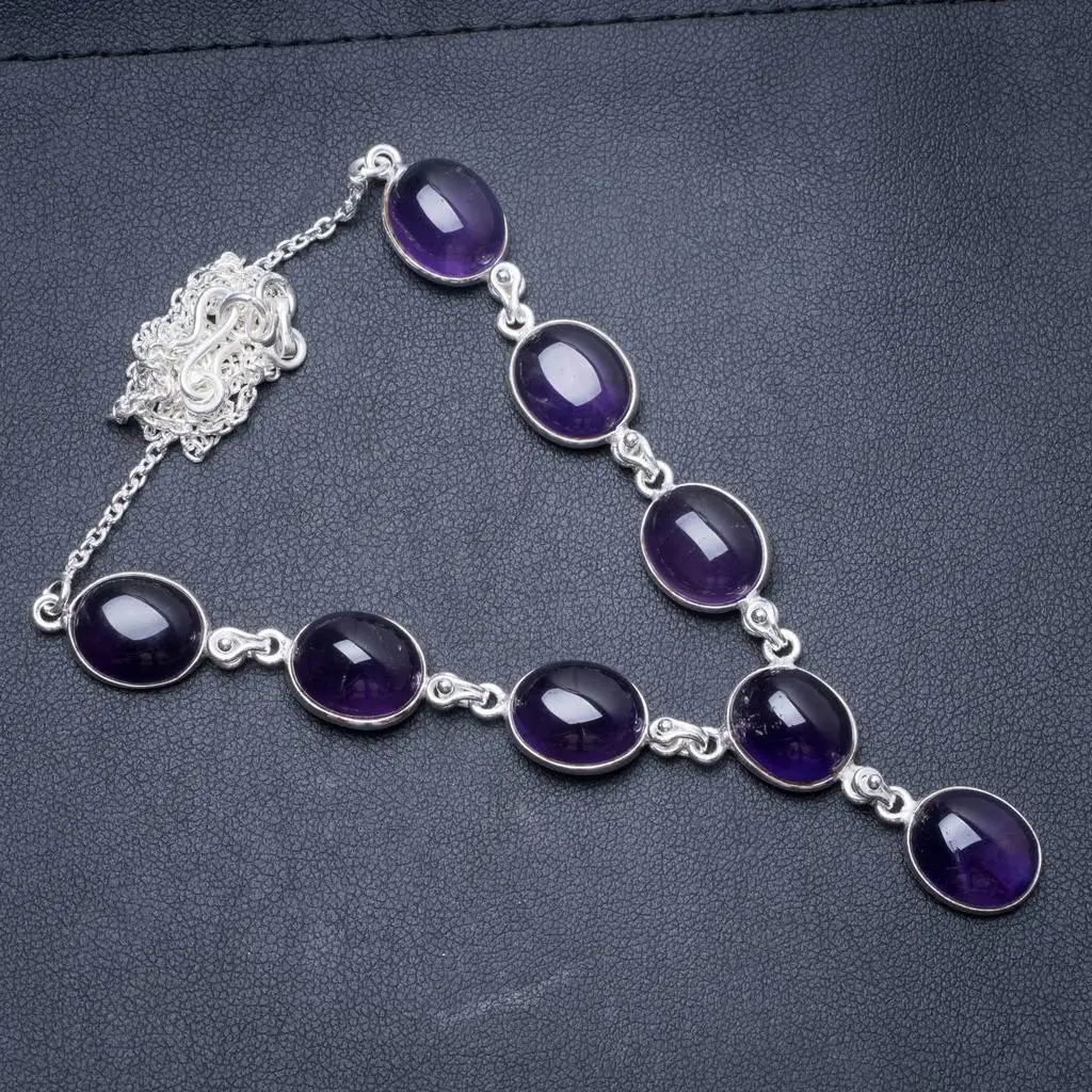 

Natural Amethyst Handmade Unique 925 Sterling Silver Necklace 18.5" Y3468
