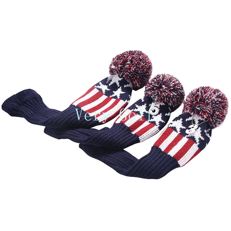 Pom Гольф Клуб Headcovers Шерсть вязать гольф водителя Fairway1#3#5# 460cc звезды и полосы чехол для G25 R15 головных уборов 3 шт./компл