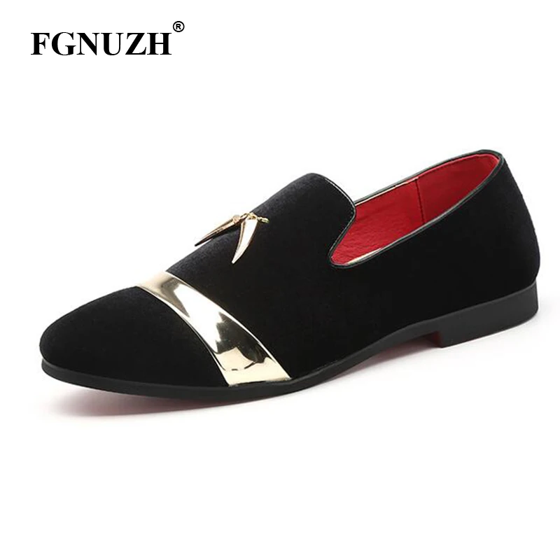 

FGNUZH fashion party and wedding handmade men loafers men velvet shoes Leaves and gold buckle men dress shoe men's flats ST384