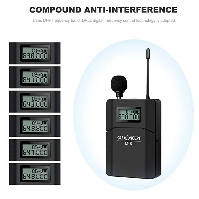 K&F Concept M-8 Wireless Microphone Unidirectional Lavalier Microphone For Canon Nikon Sony DSLR Camera MIC Receiver Microfone