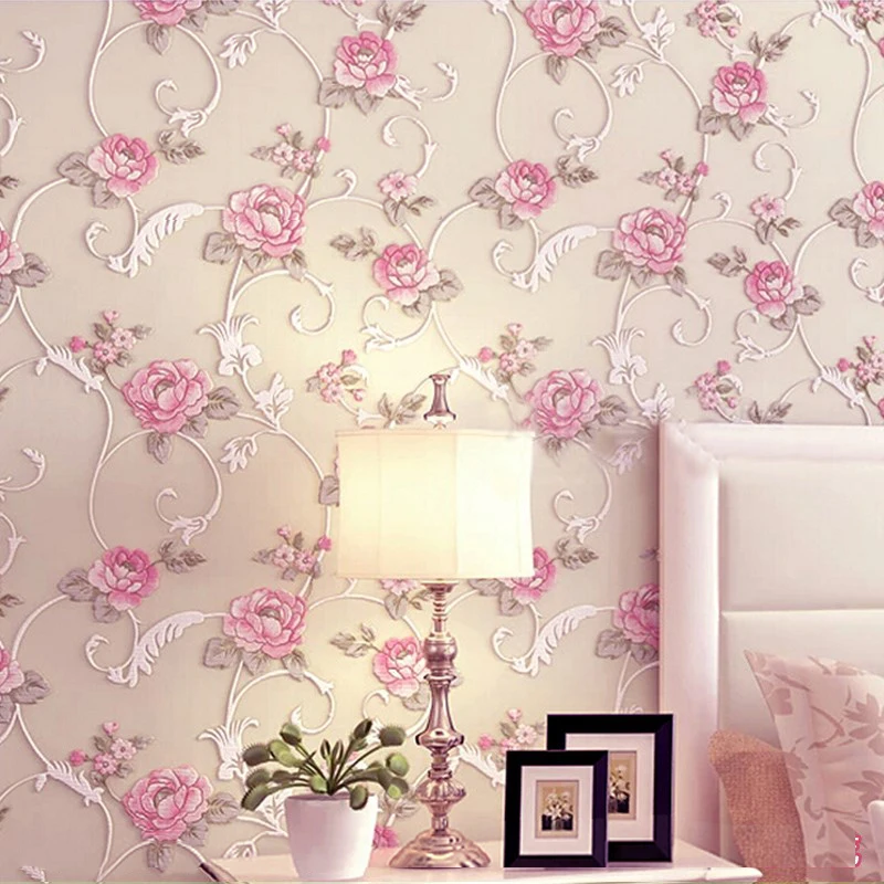 

3D Wallpaper Romantic Pastoral Flowers Non-Woven Wallpaper Living Room Bedroom Wedding House Warm Backdrop Wall Papel De Parede