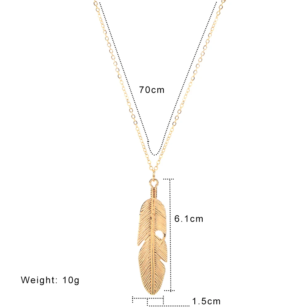 Мода простой золотистый метр перо кулон ожерелье для женщин в форме листа женский длинный свитер цепи Девушки Ювелирные изделия Подарки
