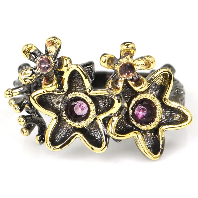 

New Arrival Vintage Style Green Peridot SheCrown Woman's Gift Black Gold Silver Ring 20x12mm