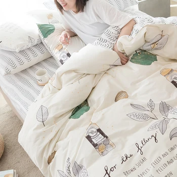 

100% Cotton Bedding Sets Green Apple Printing Quality Bed Sheet Duvet Cover Pillowcase Home Queen King Size Home Textiles