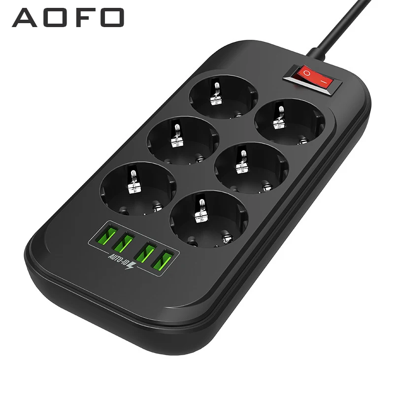 Удлинитель с USB 6 розеток переменного тока 4 usb порта защита от перенапряжения