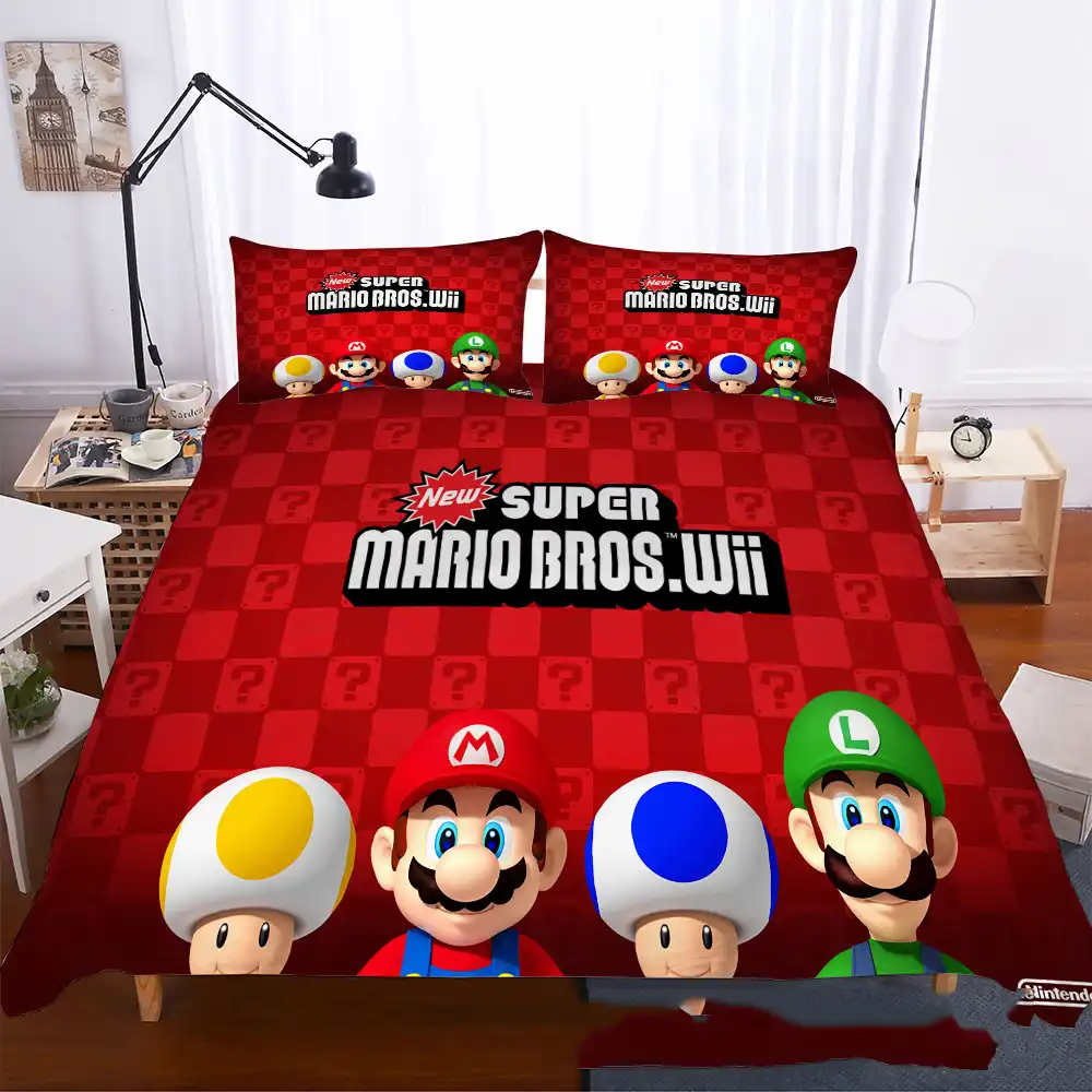 Super Mario Bedding Set Microfiber Duvet Covers Set Cartoon Family