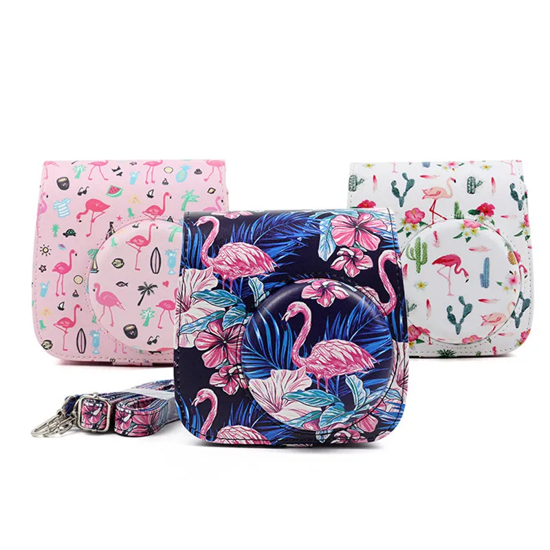 

PU Leather Protector Cover Case Pouch for Fujifilm Instax Mini 8 8+ 9 Flamingo Instant Camera Bag with strap
