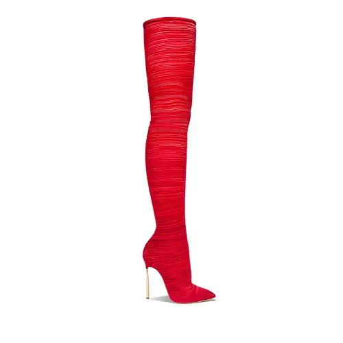 Arden Furtado/ г. осенние пикантные вечерние туфли на шпильке без застежек женские ботфорты выше колена с острым носком на стальном каблуке 43 - Цвет: red