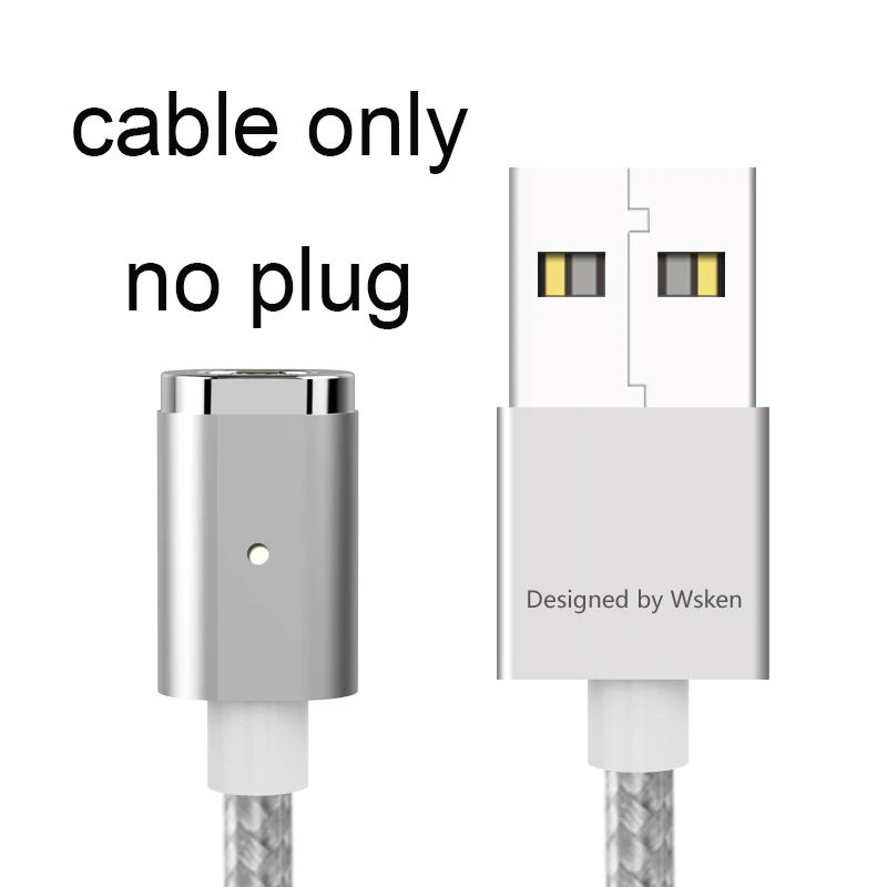 WSKEN, 2 в 1, магнитный кабель для iPhone x, 8, 7, 6, 5 и микро USB устройств, быстрая зарядка, магнитное зарядное устройство, USB кабель, 1 м - Цвет: cable only silver