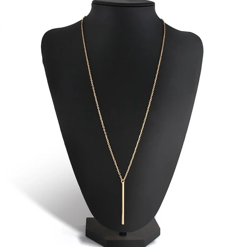 

LNRRABC 1PC Hot Fashion Alloy Copper Long Link Chain Bar Pendant Women Lady Girl Pendant Necklace Golden Silvery