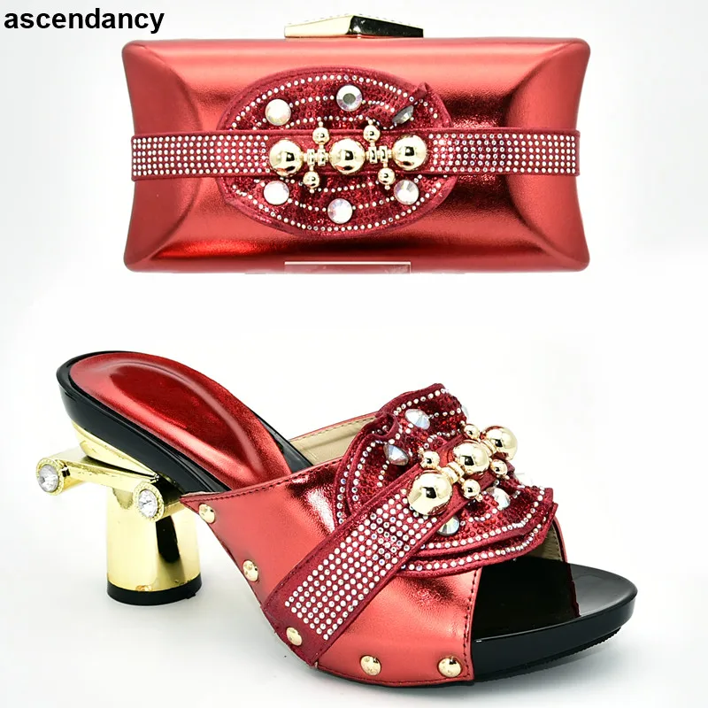 

Latest Design Nigerian Party Shoe and Bag Sets Ladies Italian Shoes and Bag Set Decorated with Rhinestone Nigerian Women Pumps