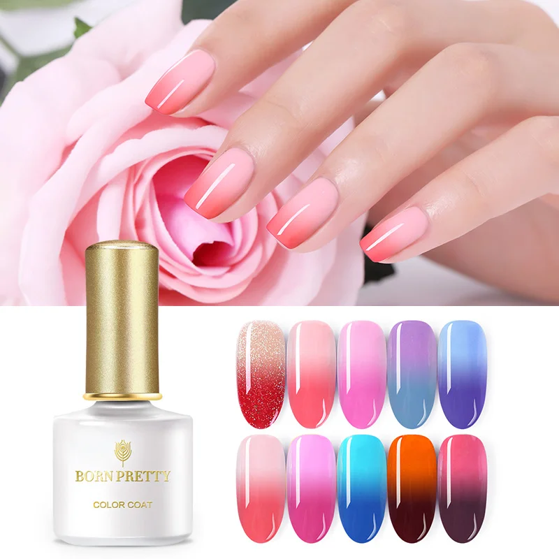 

BORN PRETTY 6ml Thermal Gel Nail Polish Soak Off UV Gel Polish Sequins Temper Color Changing Nail Art Gel Varnish Base Top Coat