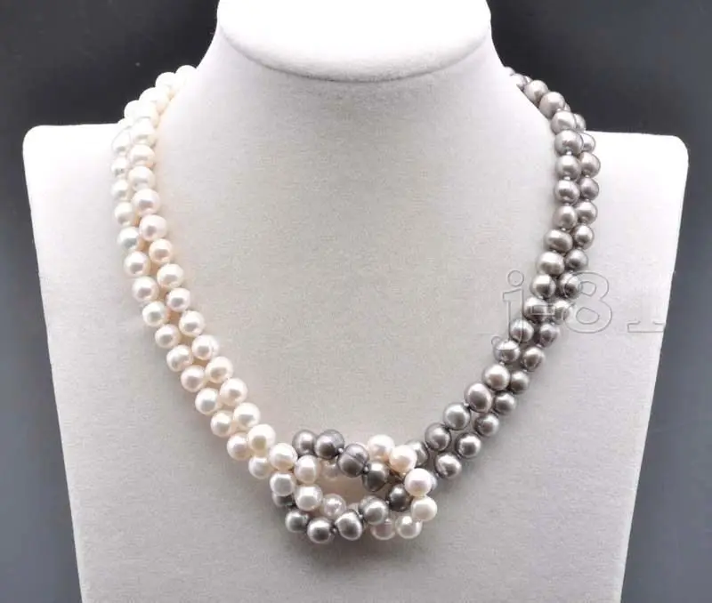 8-9MM NATURAL SOUTH SEA WHITE GRAY PEARL NECKLACE 18 INCH