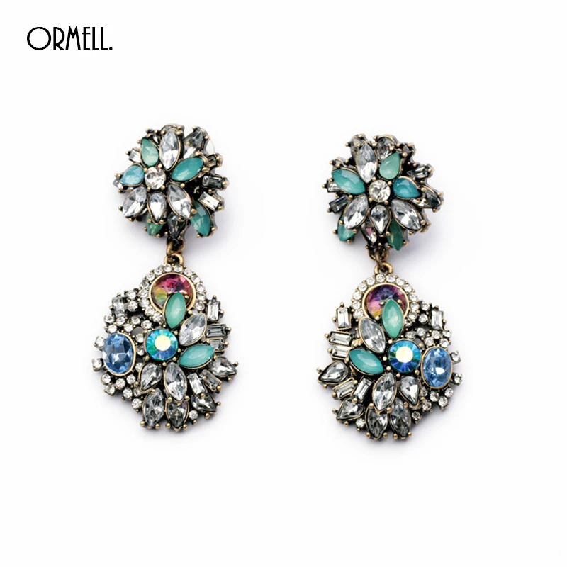 

ORMELL 2016 New Statement Water Drop Colorful Crystal Dangle Earrings Fashion Jewelry Summer Party Earrings for Women