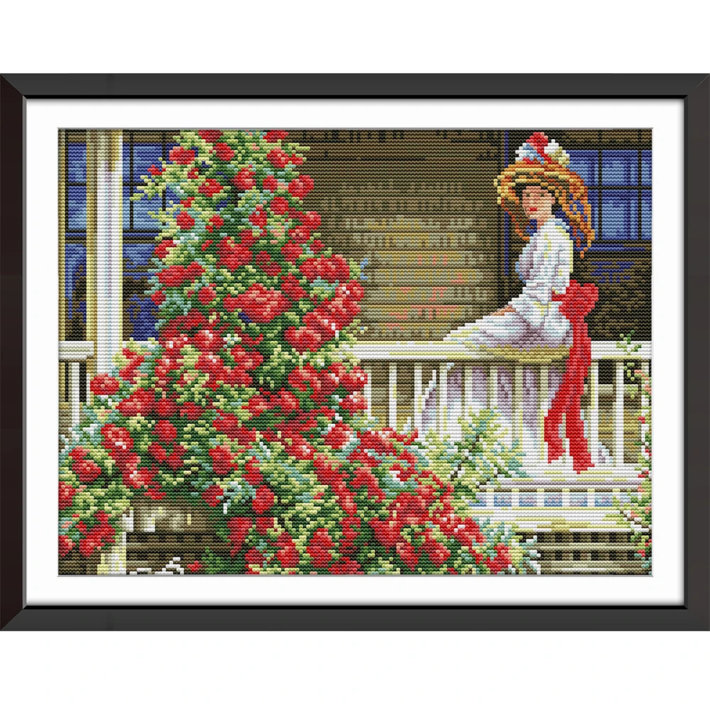 

NKF The Woman On The Railing Counted Cross Stitch Patterns 11CT 14CT Chinese Cross Stitch Kits for Embroidery Home Decor