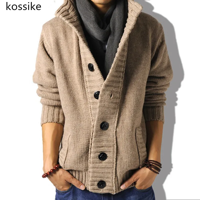 Kossike Sweater Men Fashion Collar Warm Big Lapel Thick