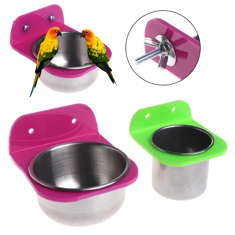 

Stainless Steel Food Water Bowl Bird Feeder For Crates Cages Coop Dog Parrot Pet -m18