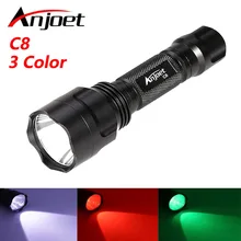 ANJOET C8 White/Green/Red led Tactical flashlight T6 hight power 1-mode Torch lanterna light for Hunting Camping 18650 battery
