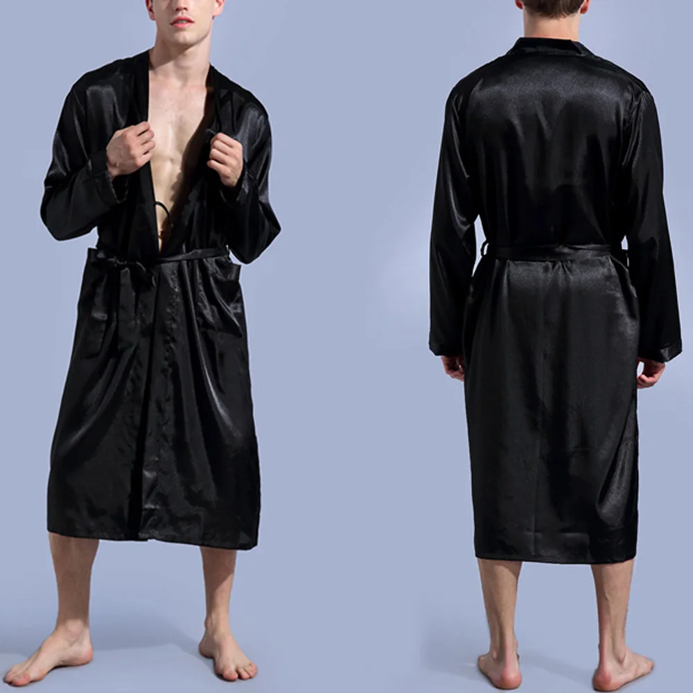 Новинка 2019 мужские мягкие атласное шелковое ночное белье халат кимоно hombre Пижама пеньюар с длинными рукавами сексуальное ночное белье