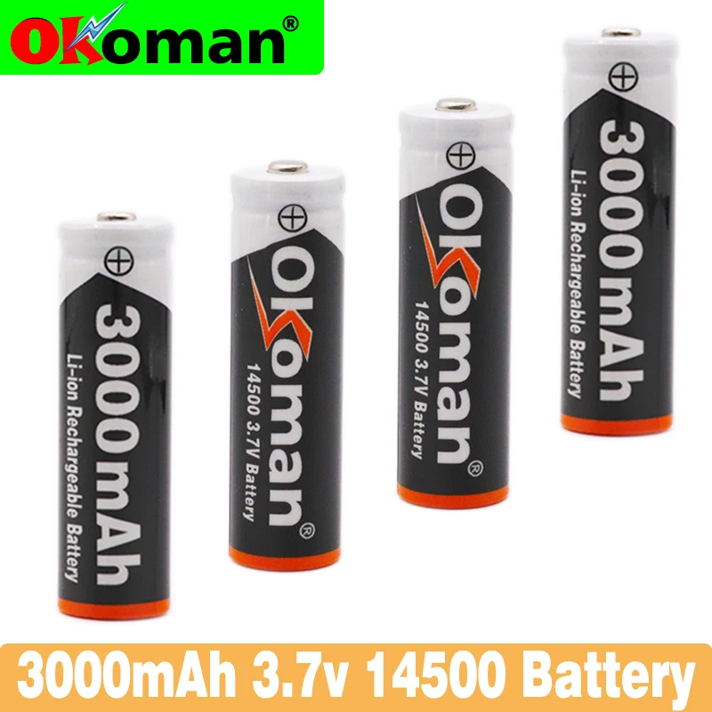 

2-20PCS Okoman AA 14500 3000mah 3.7 V lithium ion rechargeable Li-ion Battery batteries and LED flashlight, free delivery