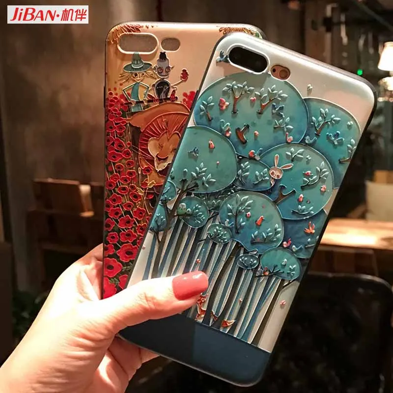JIBAN Funny Cartoon Animal Phone Case for iphone X 8 8plus 7 7plus 6 6s 6plus Fashion Scrub 3D Painted Embossed Cover Wholesale |