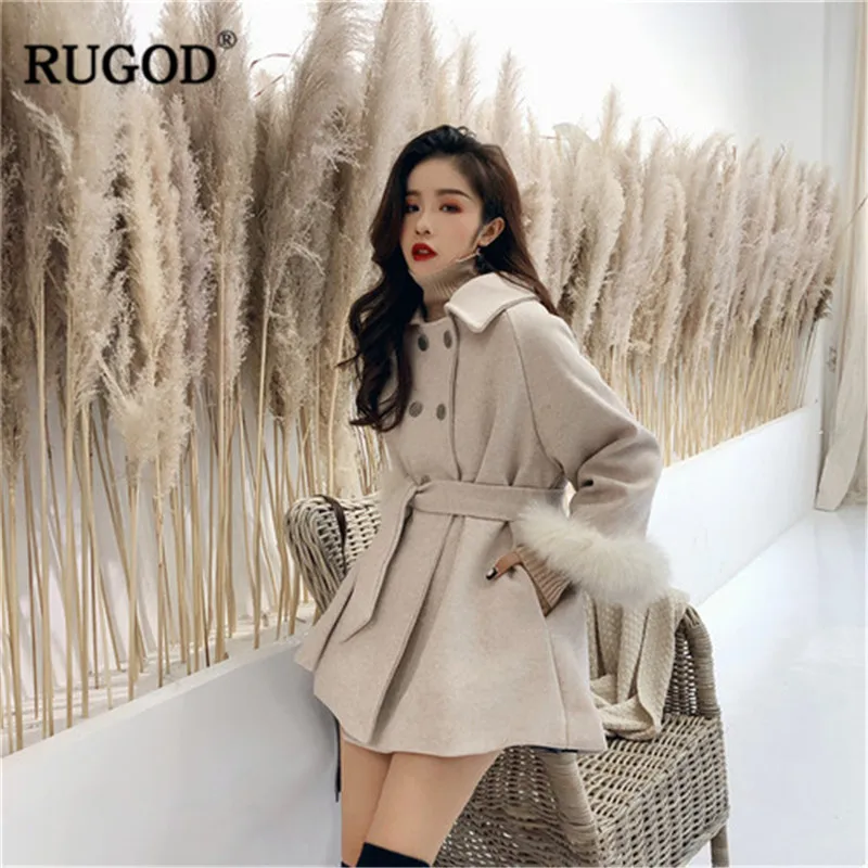 RUGOD модное женское пальто с отложным воротником, Офисная Женская одежда, двубортное элегантное женское зимнее пальто из искусственного меха в стиле пэчворк