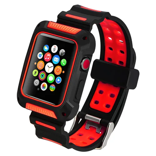 Хохлатый силиконовый спортивный ремешок для Apple watch 42 мм 38 мм iwatch 3/2/1 водонепроницаемый защитный чехол для наручных часов ремень и чехол - Цвет ремешка: Black with red