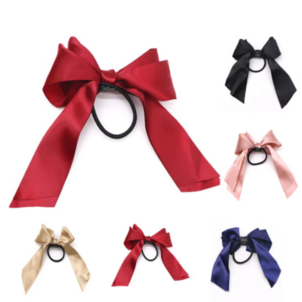 hair bow for ladies Women Rubber Bands Tiara Satin Ribbon Hair Bow Elastic Hair Band Rope Scrunchies Ponytail Holder Gum for Girls Hair Accessories claw hair clips