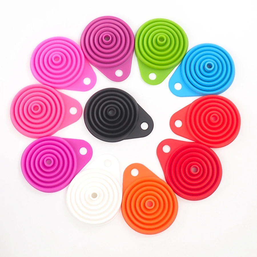 

10pcs Silicone Collapsible Funnel Set, Small Foldable, Flexible Kitchen Funnel for Liquid Transfer 11 colors