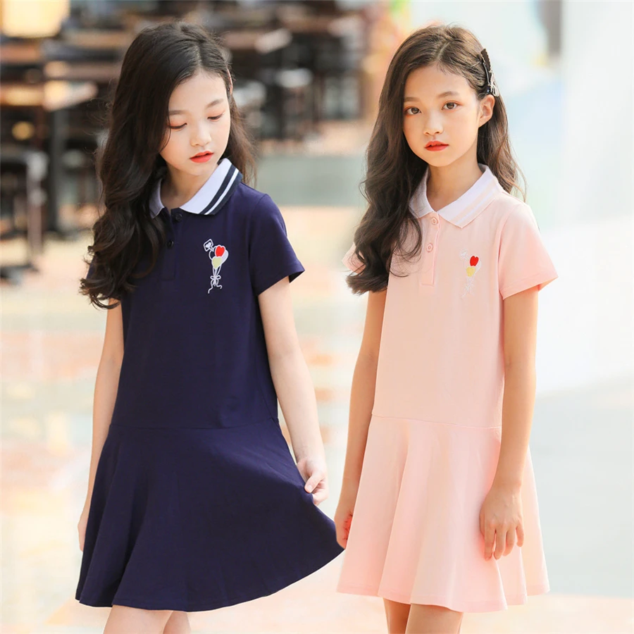 

kids dresses for girls preppy style solid navy blue pink dress for summer 2019 toddler clothes girls dress 6-16 years old