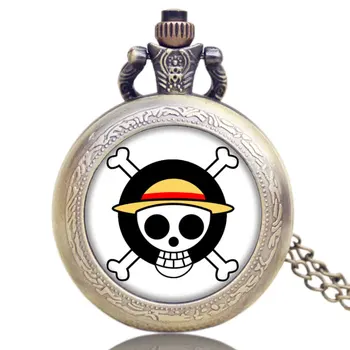 

Small Japanese Animation One Piece kull Symbol Design Quartz Pocket Watch With Chain Necklace Best Gift for Women Mens