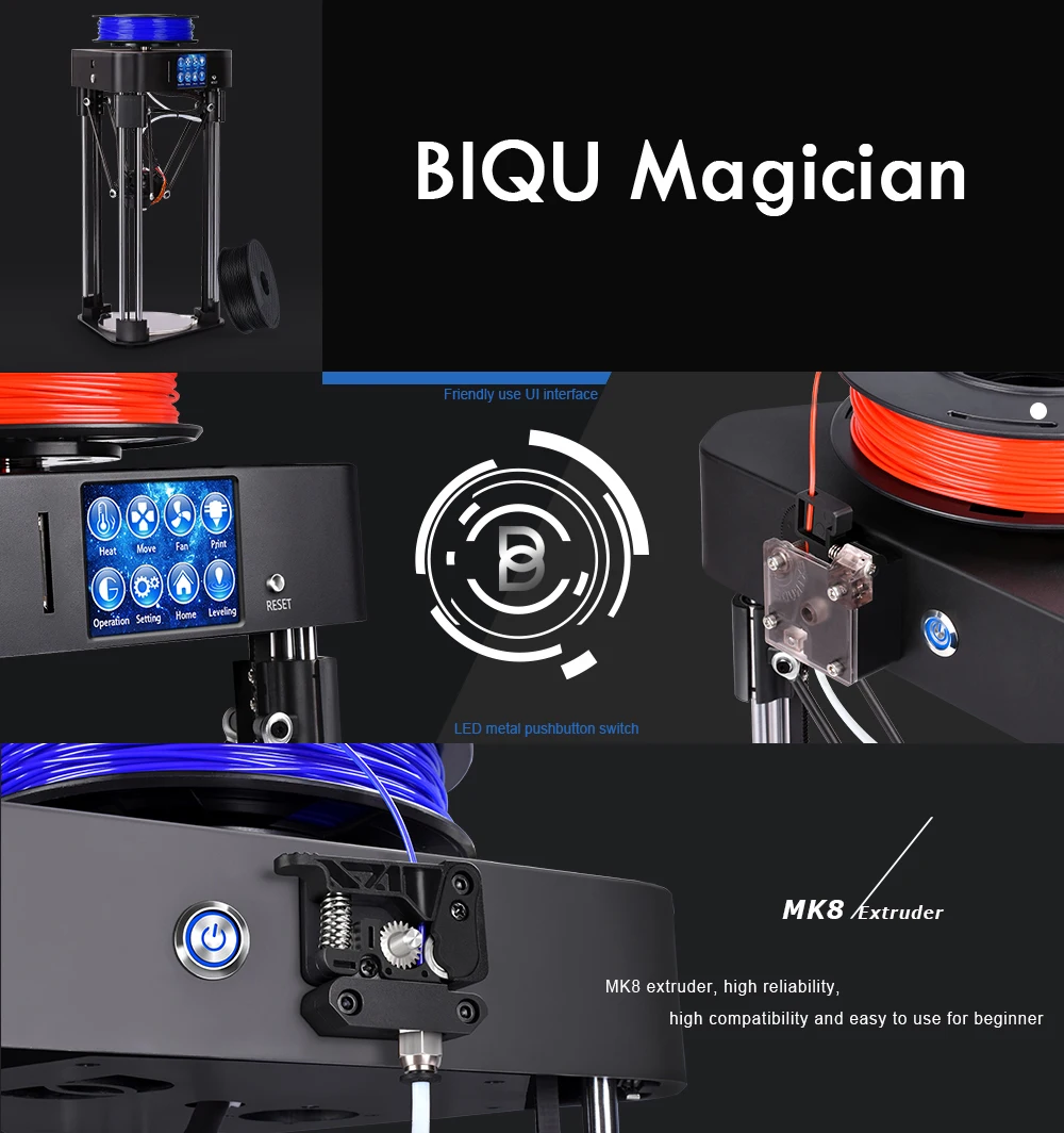 BIQU MAGICIAN 3d принтер полная сборка мини настольный сенсорный экран Titan экструдер материнская плата PLA нить коссель Delta креативный