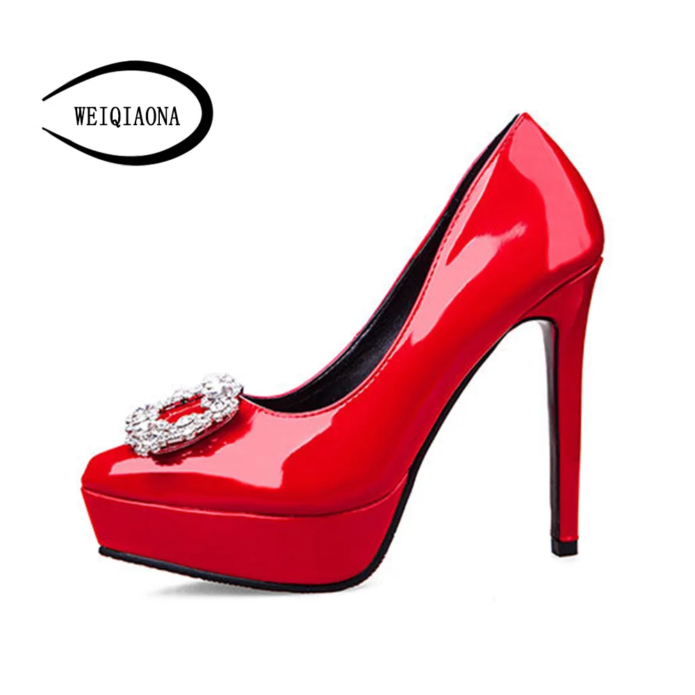 

WEIQIAONA Women for shoes New Brand model Crystal pumps pointed high heels Platform Shallow party shoes ladies shoes wedding