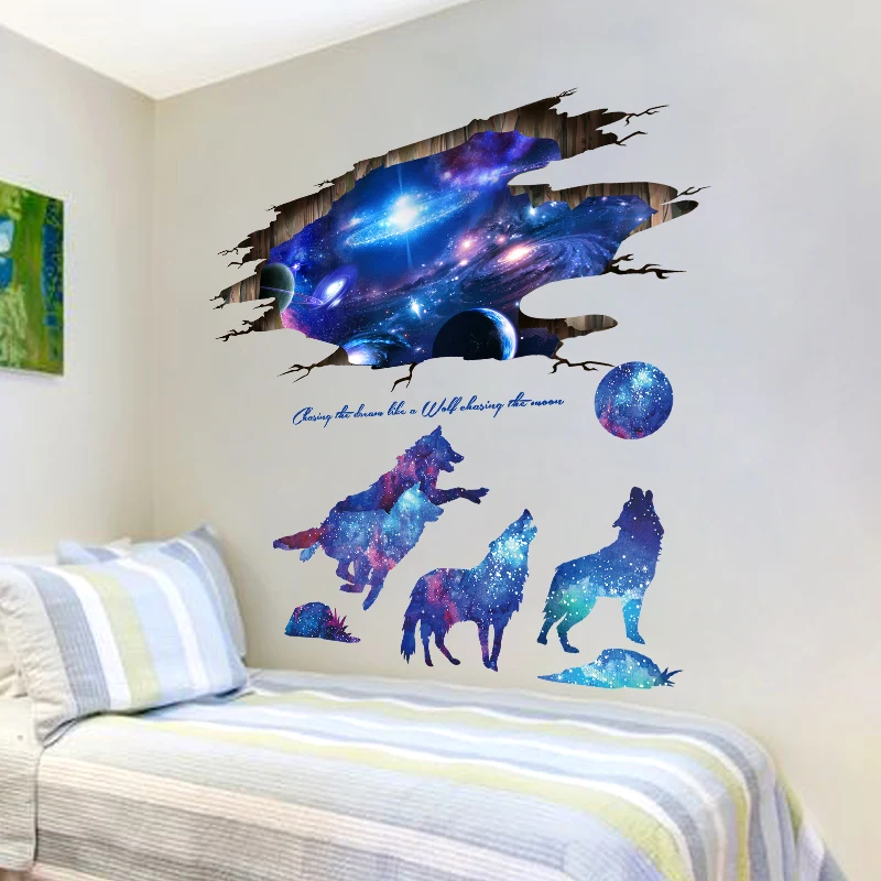 

[SHIJUEHEZI] Wolf Animals Wall Stickers PVC DIY Outer Space Wall Art for Kids Rooms Kindergarten Baby Bedroom Decoration