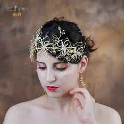 TOPQUEEN HP210-FG Свадебные аксессуары с бисером свадебная корона волос с кристаллами ручной работы для девочек партия свадебная тиара