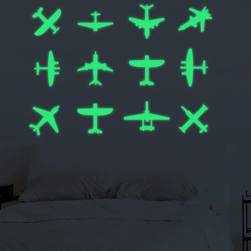 

12 DIY Luminous Aircraft Fighter Light Stickers For Bedroom Children Room Background Wall Stickers Home Small Decoration