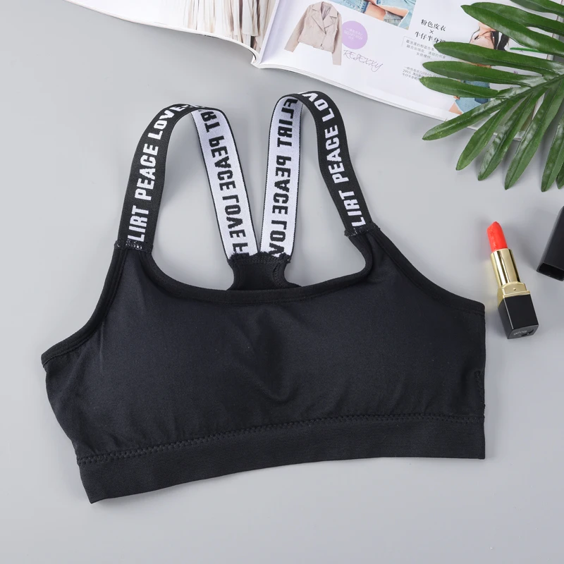 

DEWVKV Letters Beauty Back Sexy Bra Women Black White Women Push Up Sports Bra Non-convertible Straps Padded Bras for Women LXD