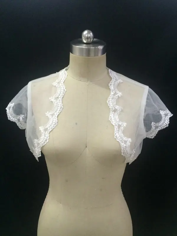 Real Photo Wedding Bolero White Short Sleeves Tulle Applique Boleros