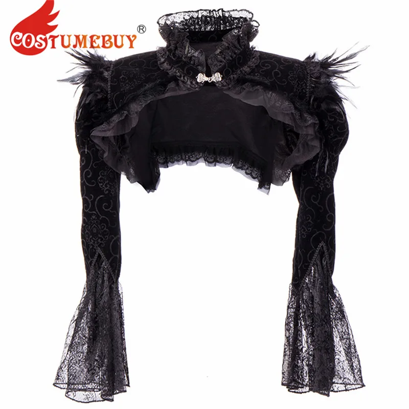 CostumeBuy Lady's Medieval Steampunk Long Sleeves Ruffle Black Flannel Jacket Coat L920 | Тематическая одежда и
