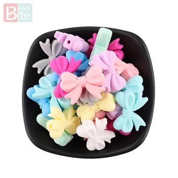 

Bite Bites 5PC Mini Silicone Beads Bow Small Tie Diy Pacifier Chain For Infant BPA Free Chewing Beads Rosette Baby Teether