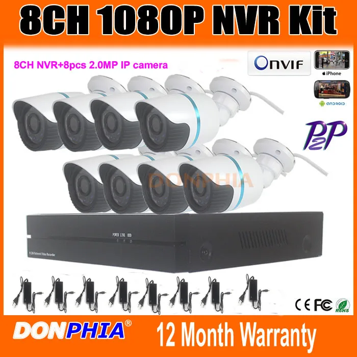 8CH NVR 1080P HD Night Vision IP Surveillance Camera Kit CCTV Security Camera System 8pcs Weatherproof Outdoor Camera IR Night